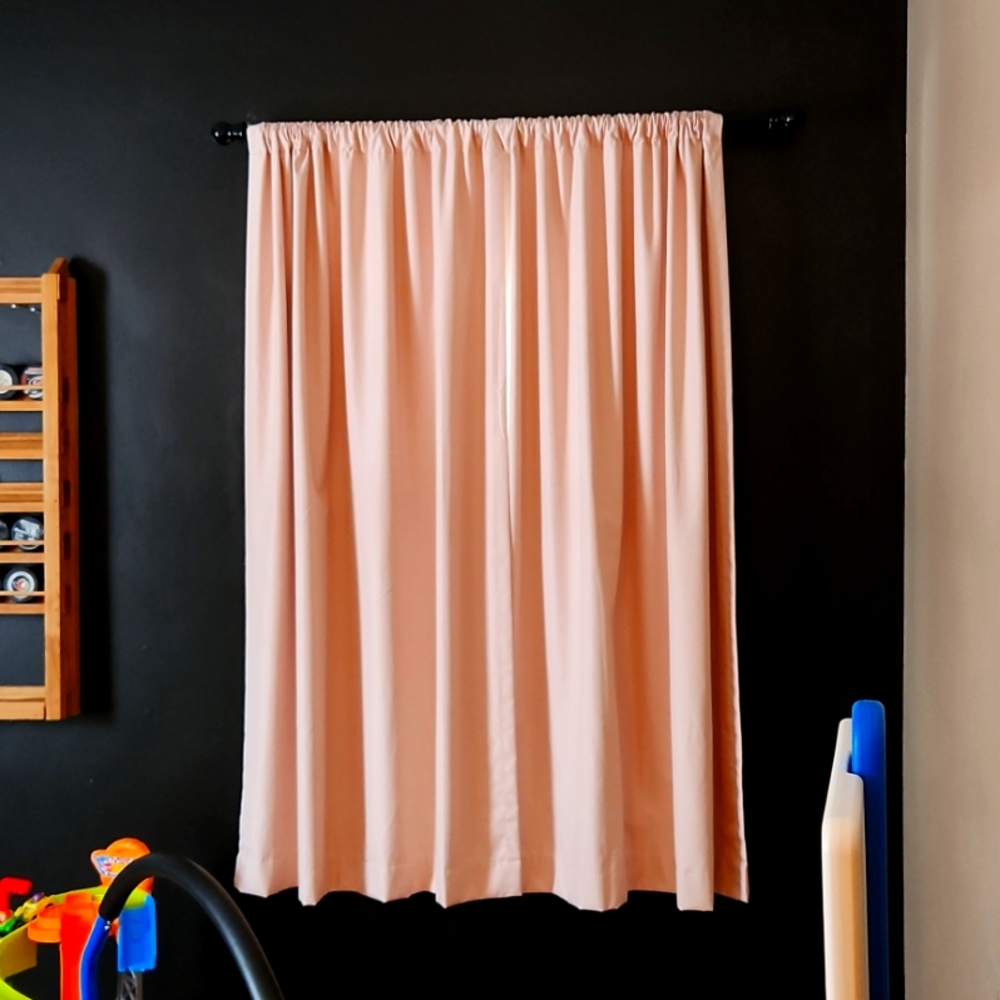 4 black out blush curtains 63'